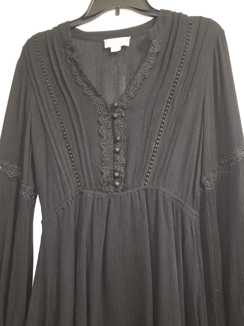 Black Lace-Trim Boho Tunic Top
